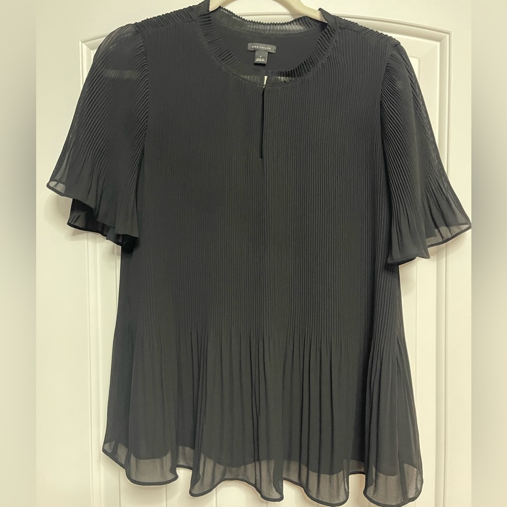 Ann Taylor Black Pleated Blouse